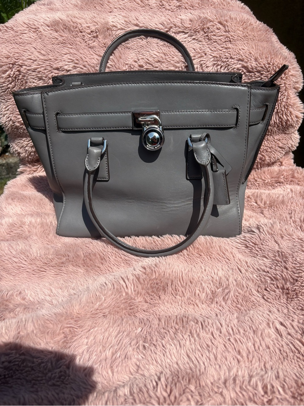 Michael Kors Classic Gray Leather Top-Handle Tote - Women's Handbag